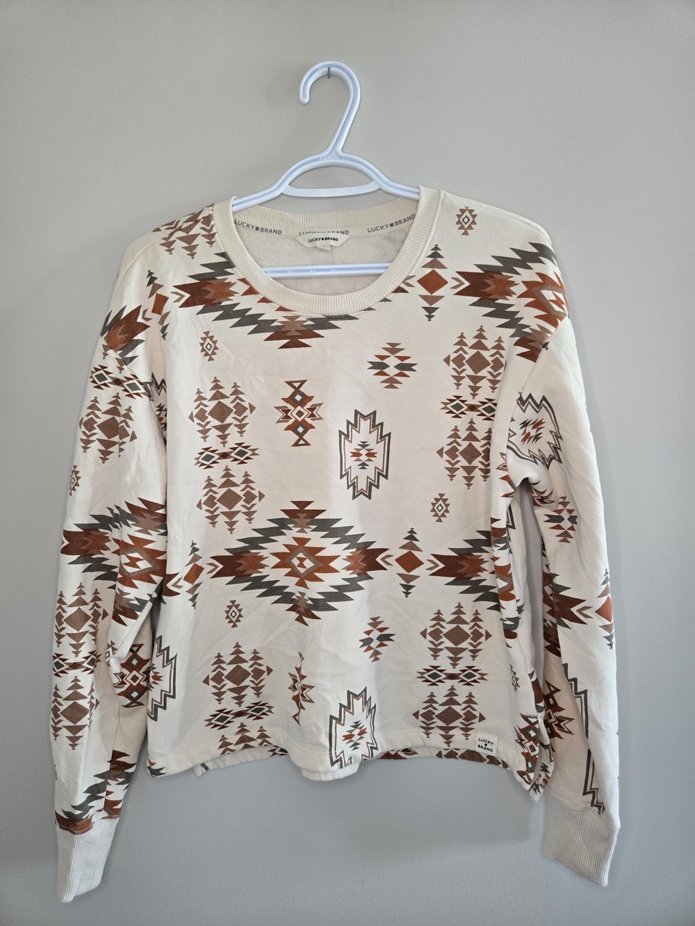 Lucky Brand cream southwestern sweatshirt with brown & rust print, medium, new